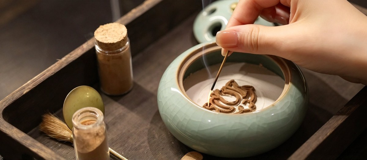 Detailed view of Chinese incense seal craftsmanship