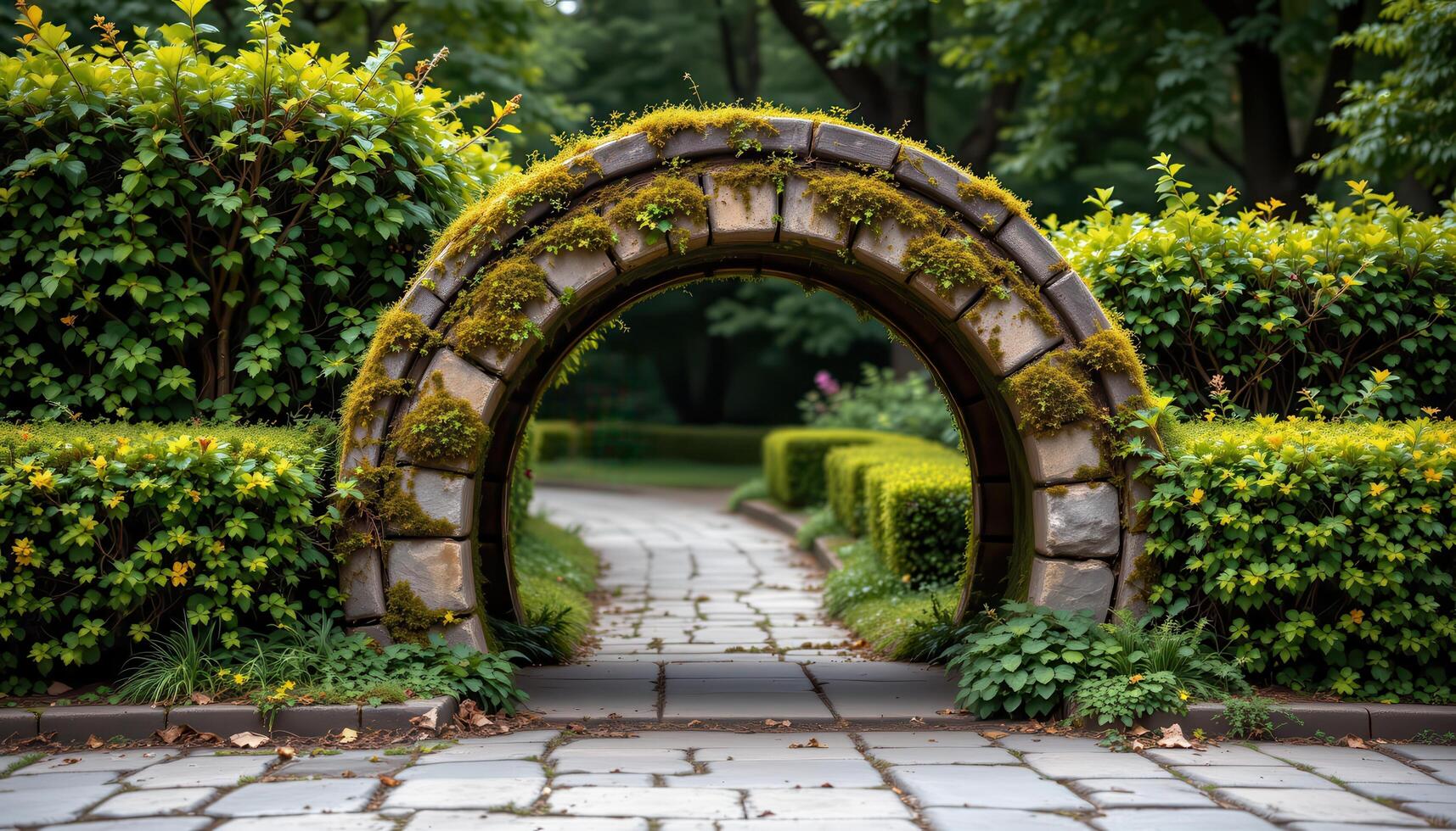 Stone arch and worn mossy tiles